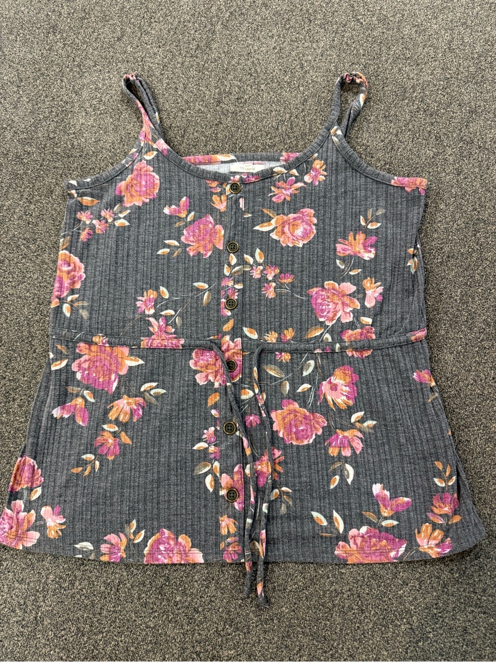 Maurice’s Floral Button-Front Tank Top - Gray with Pink Flowers